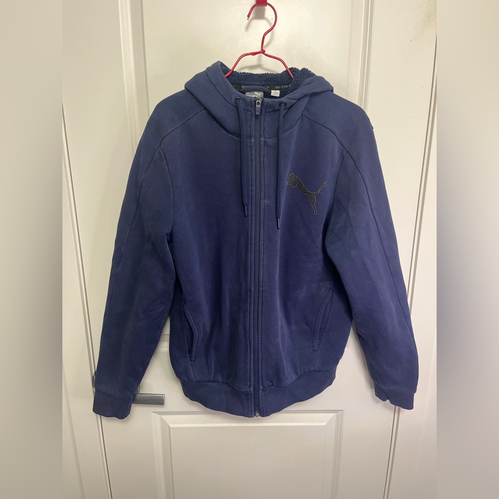 Puma Men's Front-Zip Jacket with Sherpa-Lined Hood in size S